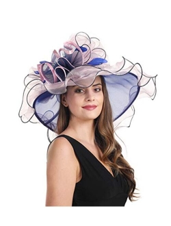 SAFERIN Women's Organza Church Kentucky Derby Hat Feather Veil Fascinator Bridal Tea Party Wedding Hat