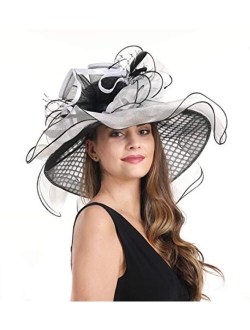 SAFERIN Women's Organza Church Kentucky Derby Hat Feather Veil Fascinator Bridal Tea Party Wedding Hat