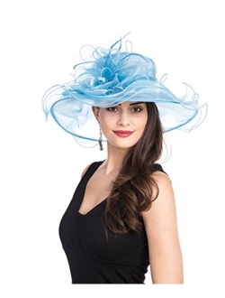 SAFERIN Women's Organza Church Kentucky Derby Hat Feather Veil Fascinator Bridal Tea Party Wedding Hat