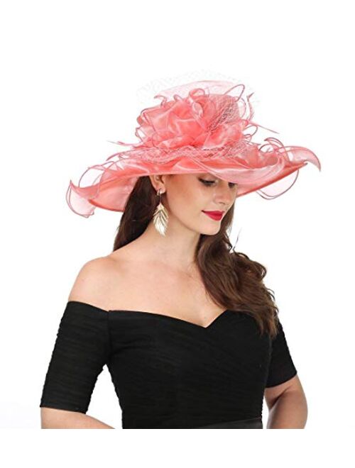 SAFERIN Women's Organza Church Kentucky Derby Hat Feather Veil Fascinator Bridal Tea Party Wedding Hat