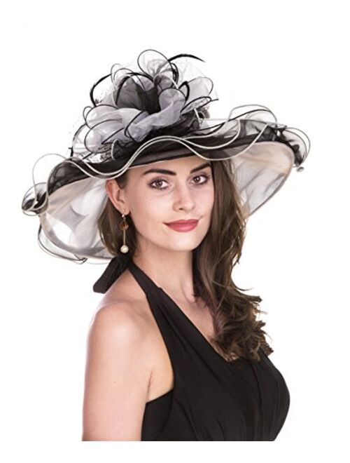 SAFERIN Women's Organza Church Kentucky Derby Hat Feather Veil Fascinator Bridal Tea Party Wedding Hat