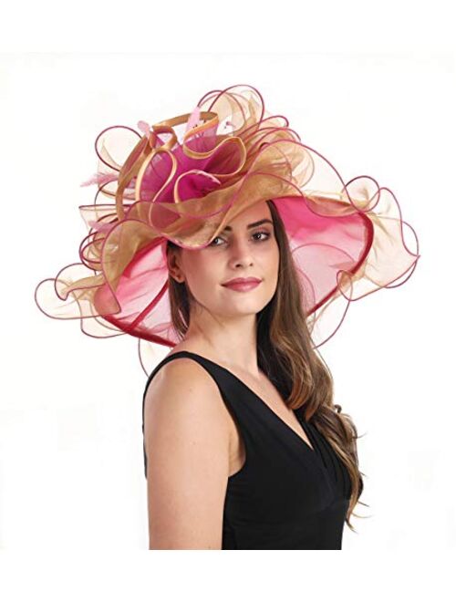 SAFERIN Women's Organza Church Kentucky Derby Hat Feather Veil Fascinator Bridal Tea Party Wedding Hat