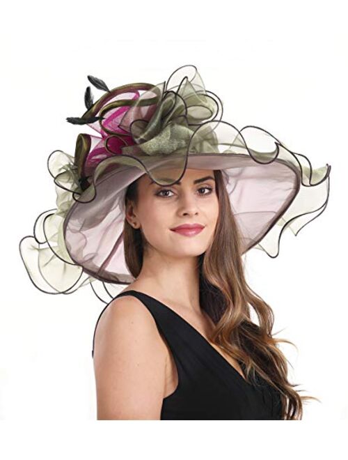 SAFERIN Women's Organza Church Kentucky Derby Hat Feather Veil Fascinator Bridal Tea Party Wedding Hat