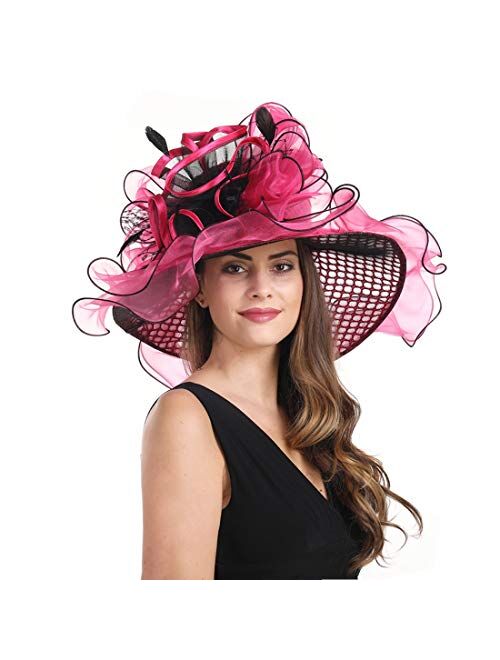 SAFERIN Women's Organza Church Kentucky Derby Hat Feather Veil Fascinator Bridal Tea Party Wedding Hat