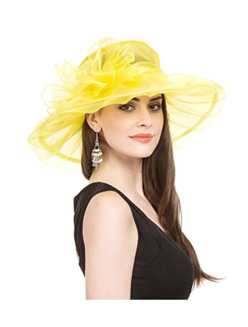 SAFERIN Women's Organza Church Kentucky Derby Hat Feather Veil Fascinator Bridal Tea Party Wedding Hat