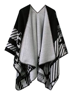 Women's Vintage Pattern Open Front Poncho Cape Shawl