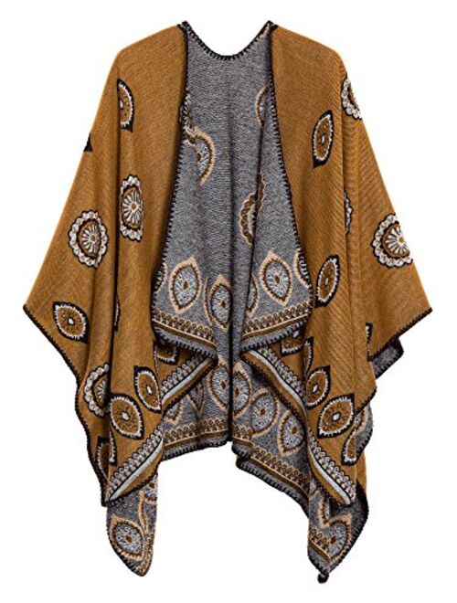 Women's Vintage Pattern Open Front Poncho Cape Shawl