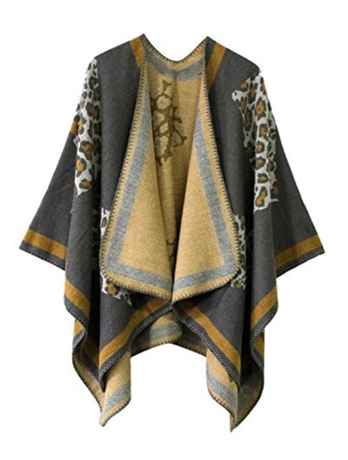 Women's Vintage Pattern Open Front Poncho Cape Shawl