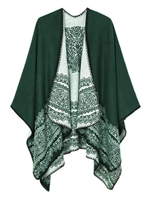 Women's Vintage Pattern Open Front Poncho Cape Shawl