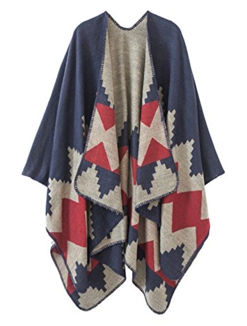 Women's Vintage Pattern Open Front Poncho Cape Shawl