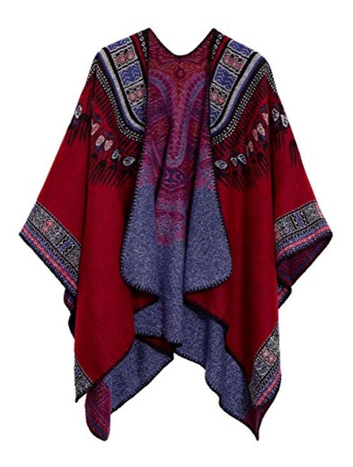 Women's Vintage Pattern Open Front Poncho Cape Shawl