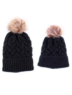 2PCS Mother&Baby Hat Parent-Child Hat Family Matching Cap Winter Warmer Knit Wool Beanie Ski Cap