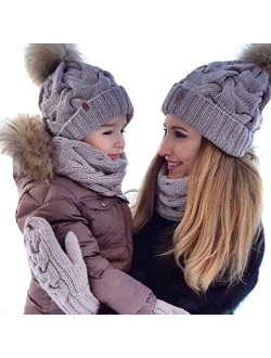 2PCS Mother&Baby Hat Parent-Child Hat Family Matching Cap Winter Warmer Knit Wool Beanie Ski Cap