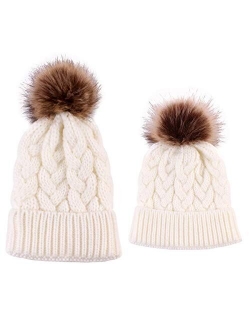 2PCS Mother&Baby Hat Parent-Child Hat Family Matching Cap Winter Warmer Knit Wool Beanie Ski Cap