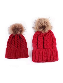 2PCS Mother&Baby Hat Parent-Child Hat Family Matching Cap Winter Warmer Knit Wool Beanie Ski Cap