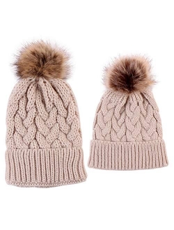 2PCS Mother&Baby Hat Parent-Child Hat Family Matching Cap Winter Warmer Knit Wool Beanie Ski Cap