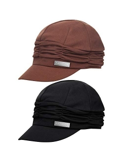 2 Pieces Women Newsboy Cabbie Cap Beret Hats Bamboo Baseball Cap Cotton Painter Visor Hats for Women