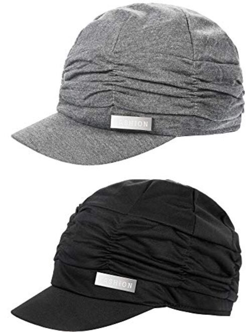 2 Pieces Women Newsboy Cabbie Cap Beret Hats Bamboo Baseball Cap Cotton Painter Visor Hats for Women