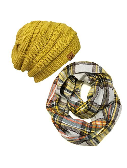 Bowbear Tartan Winter Infinity Scarf with Beanie