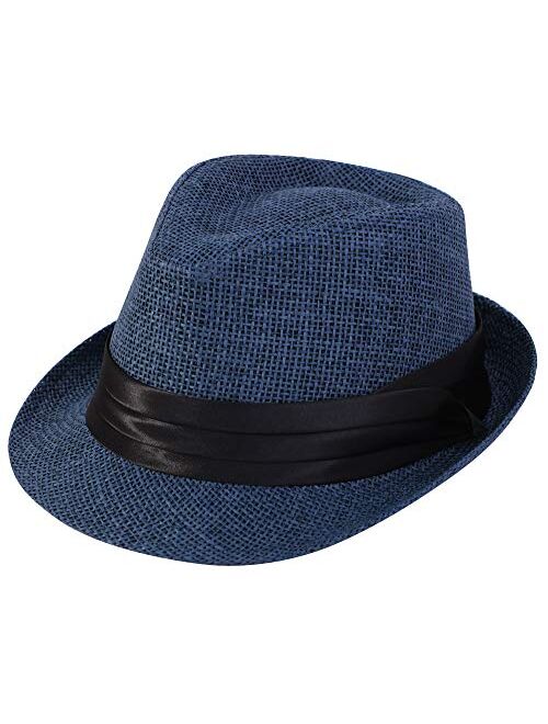 Verabella Women/Men's Summer Short Brim Straw Fedora Sun Hat