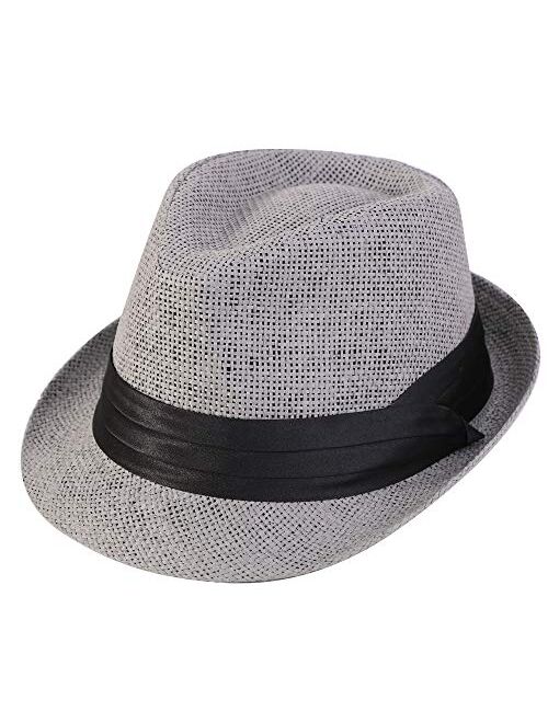 Verabella Women/Men's Summer Short Brim Straw Fedora Sun Hat