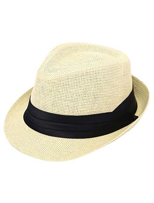 Verabella Women/Men's Summer Short Brim Straw Fedora Sun Hat