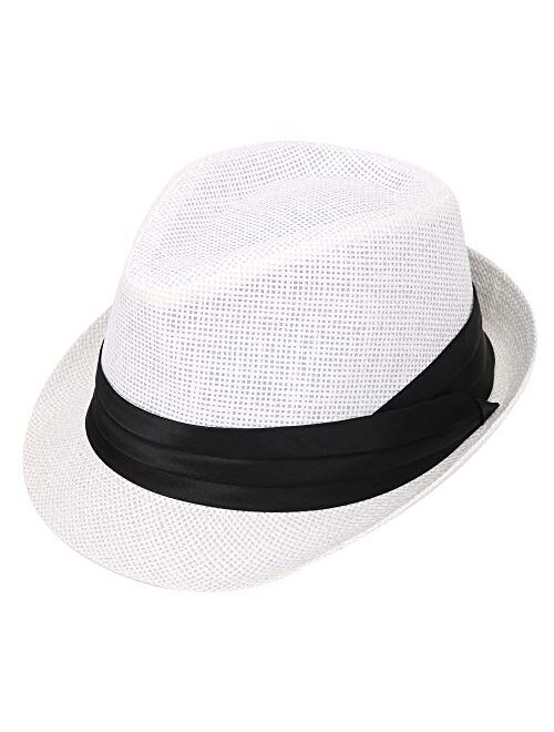 Verabella Women/Men's Summer Short Brim Straw Fedora Sun Hat