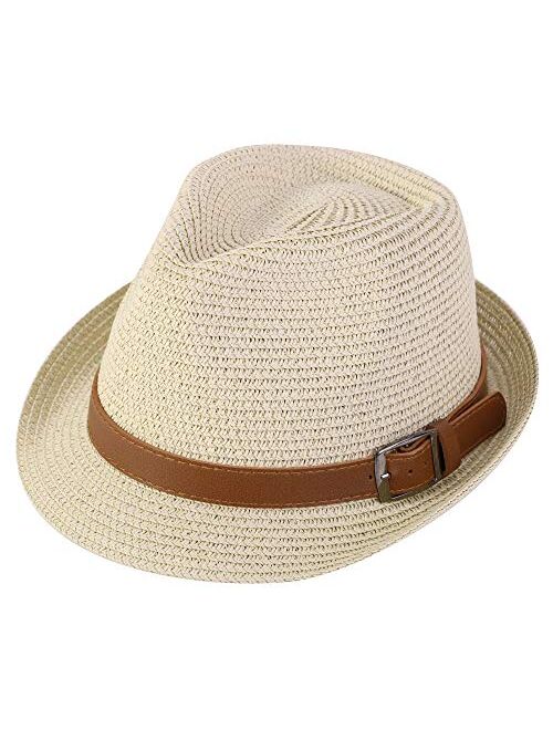 Verabella Women/Men's Summer Short Brim Straw Fedora Sun Hat