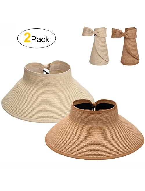 Maylisacc Foldable Straw Sun Visors for Women, Sun Protecetion Wide Brim Sun Hats Adjustable Topless Beach Hat