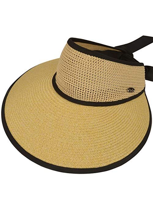 Maylisacc Foldable Straw Sun Visors for Women, Sun Protecetion Wide Brim Sun Hats Adjustable Topless Beach Hat