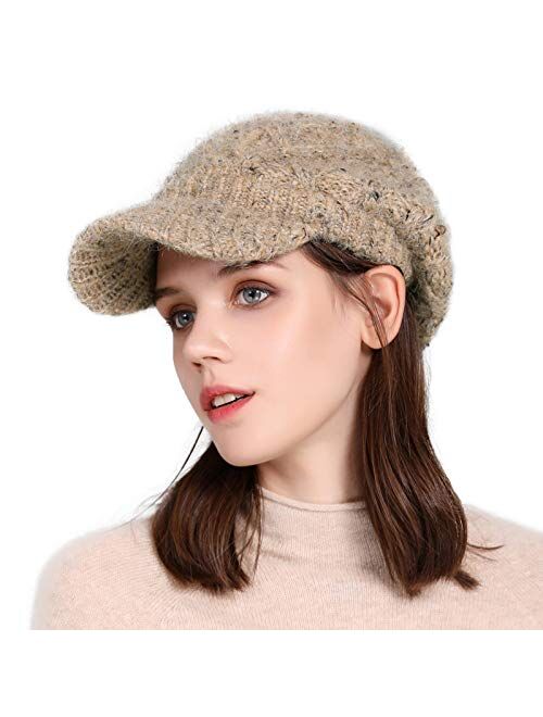 Comhats 50%/100% Wool Newsboy Cap Winter Hat Visor Beret Cold Weather Knitted