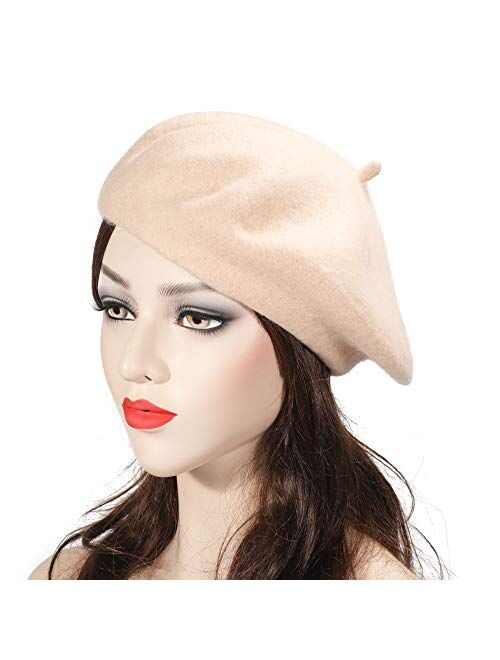 ZLYC Wool French Beret Hat Solid Color Beret Cap for Women Girls