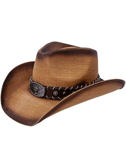 Queue Essentials Men & Women's Woven Straw Cowboy Cowgirl Hat Western Outback w/Wide Brim