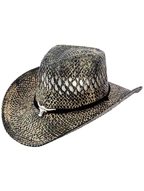 Queue Essentials Men & Women's Woven Straw Cowboy Cowgirl Hat Western Outback w/Wide Brim