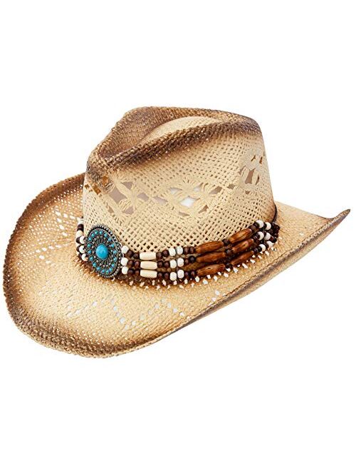 Queue Essentials Men & Women's Woven Straw Cowboy Cowgirl Hat Western Outback w/Wide Brim