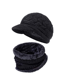 Loritta Womens Beanie Hats Winter Warm Chunky Soft Stretch Cable Knit Fingerless Gloves Set Gifts