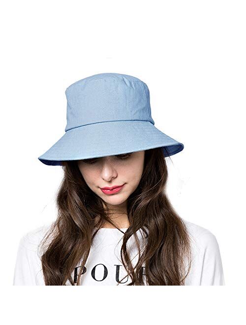 Bucket Sun Hat Women Floppy Cotton Hats Wide Brim Summer Beach Fisherman's Caps UPF 50+ UV Packable