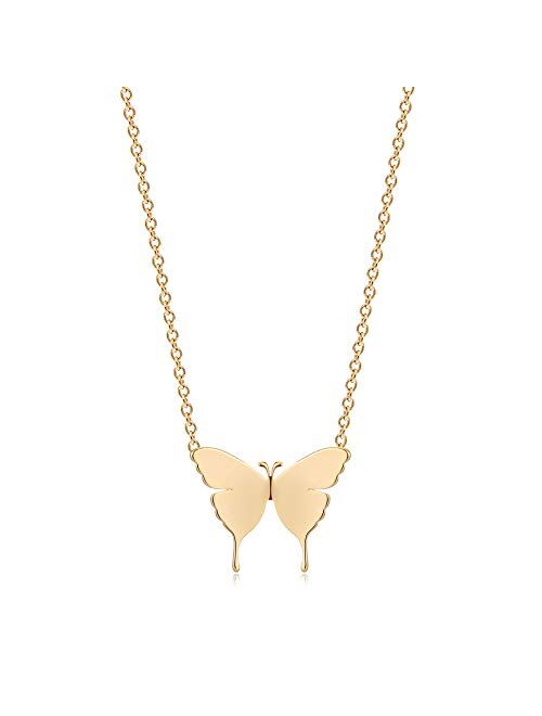 Mevecco Gold Dainty Initial Necklace 18K Gold Plated Butterfly Pendant Name Necklaces Delicate Everyday Necklace for Women Minimalist Personalized Jewelry