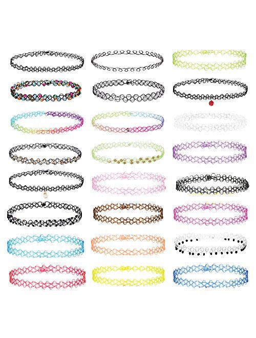 BodyJ4You 24PC Choker Necklace Set Henna Tattoo Stretch Elastic Jewelry Women Girl Gift Pack