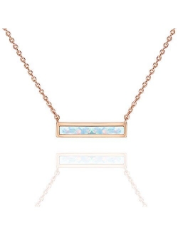 14K Gold Plated Thin Bar Green/White Created Opal Necklace Pendant 16-18"