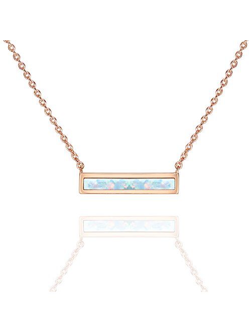 PAVOI 14K Gold Plated Thin Bar Green/White Created Opal Necklace Pendant 16-18"