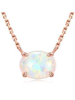 Ellena Rose Sterling Silver Opal Necklace, 925 Sterling Silver, Small Dainty Oval Opal Jewelry for Women, Gemstone Necklaces, Womens Jewelry, Simple Rose Gold Necklaces f