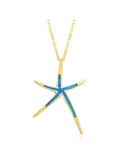 Sterling Silver, Gold Tone or Rose Tone Created Blue, White or Pink Opal Starfish 18" Pendant Necklace