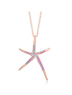 Sterling Silver, Gold Tone or Rose Tone Created Blue, White or Pink Opal Starfish 18" Pendant Necklace