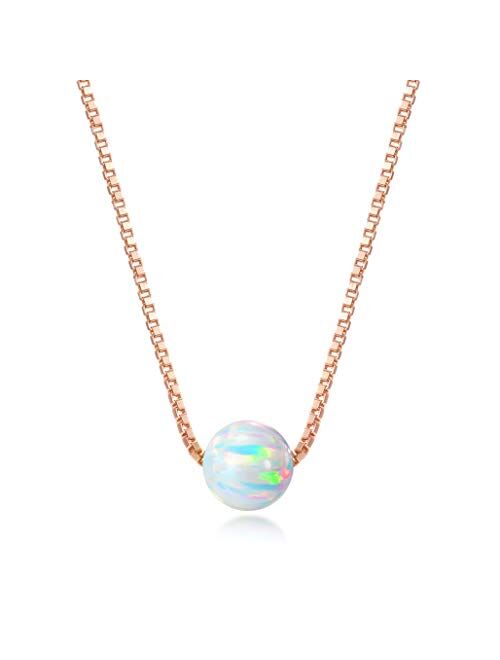 Sterling Silver 6mm Created Opal Choker Necklace - Choose Yellow Gold, Rose Gold, or Rhodium Finish