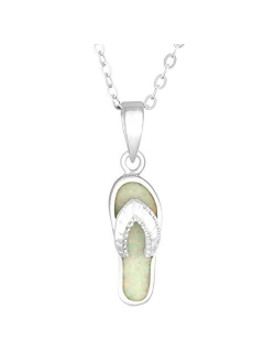 Sterling Silver and Gold Tone Created Blue Opal Flip-flop 18" Pendant Necklace