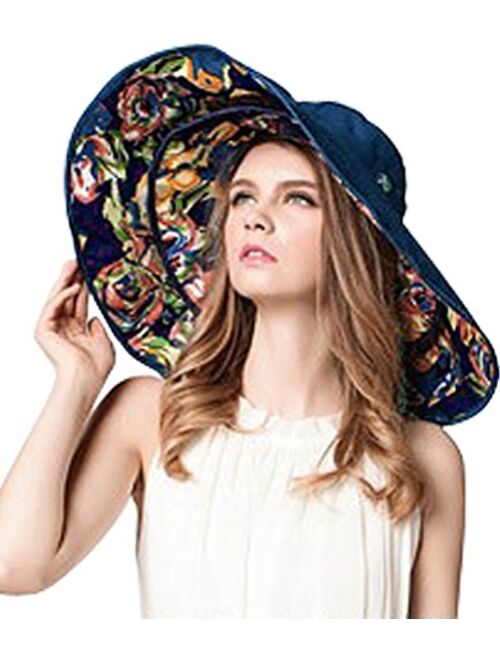 Bienvenu Womens Large Brim Floppy Foldable Roll up UPF 50+ Beach Sun Hat