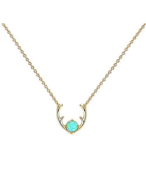 PAVOI 14K Gold Plated Native American Style Deer Antler Necklace with Created Opal 16-18"