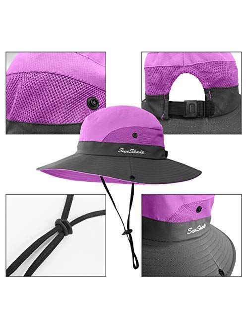 3 Pieces Womens Ponytail Wide Brim Sun Hat Packable UV Protection Beach Cap for Fishing & Hiking