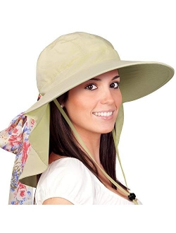 Womens Sun Hats Neck Flap Large Brim UV Protection Foldable Fishing Hiking Cap